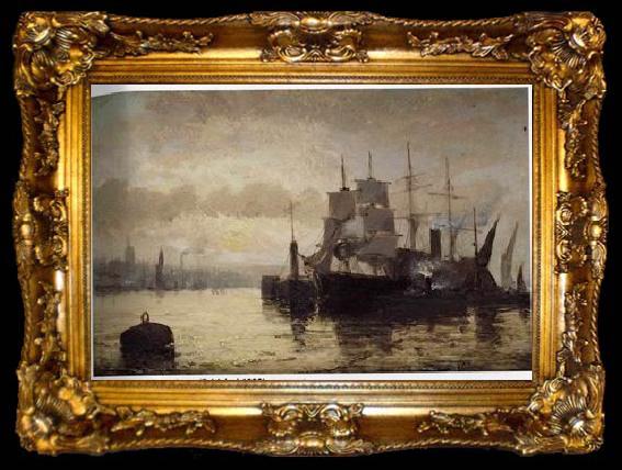 framed  unknow artist Seascape, boats, ships and warships. 122, ta009-2